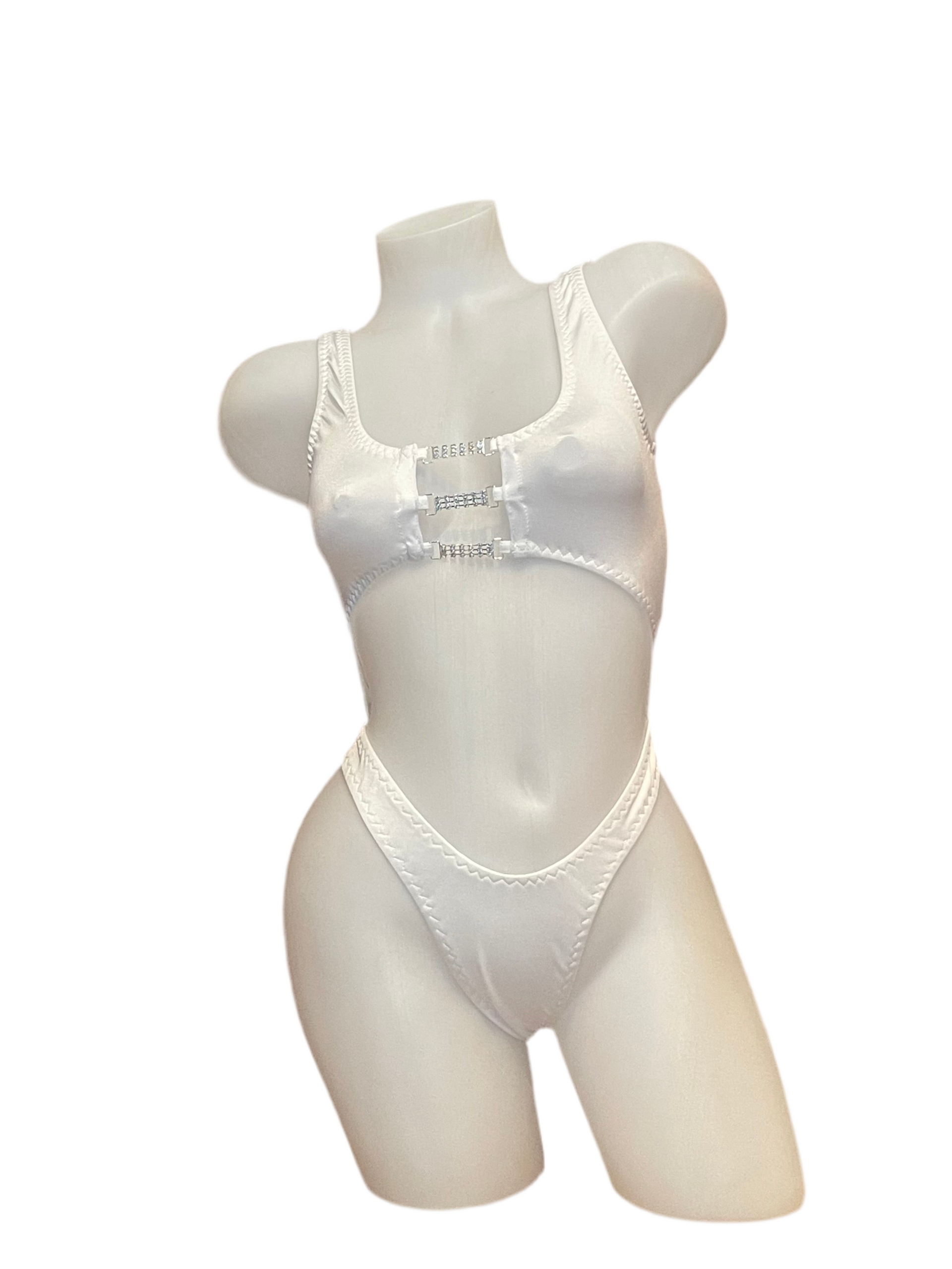 Rhinestone Detail Bandeau Bodysuit White - Model Express Vancouver