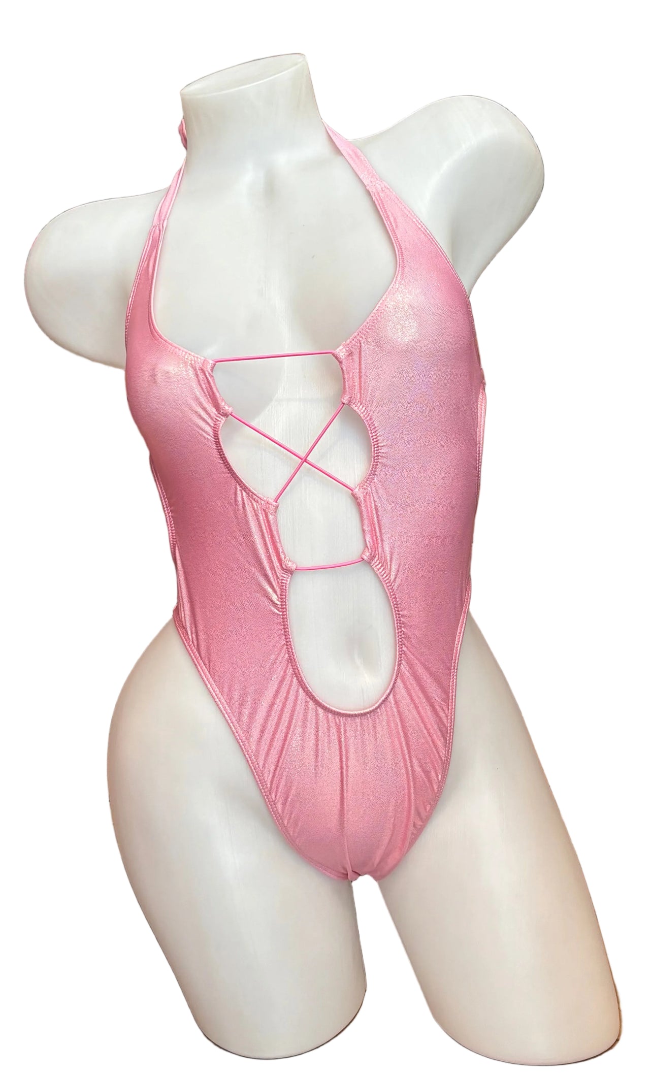 Front Lace Up Bodysuit - Candy Pink