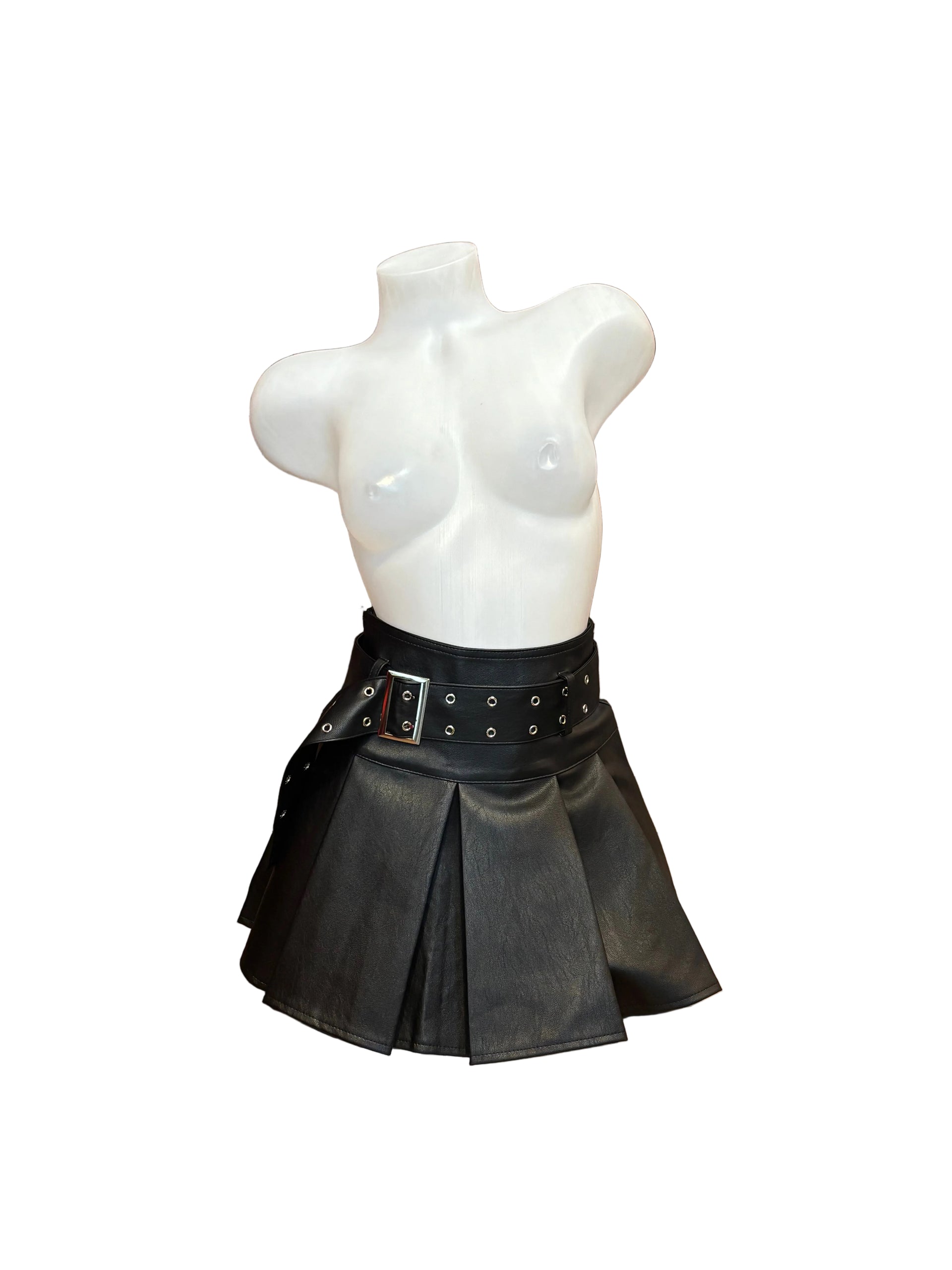 Faux Leather Pleated Skirt with Belt - Model Express Vancouver