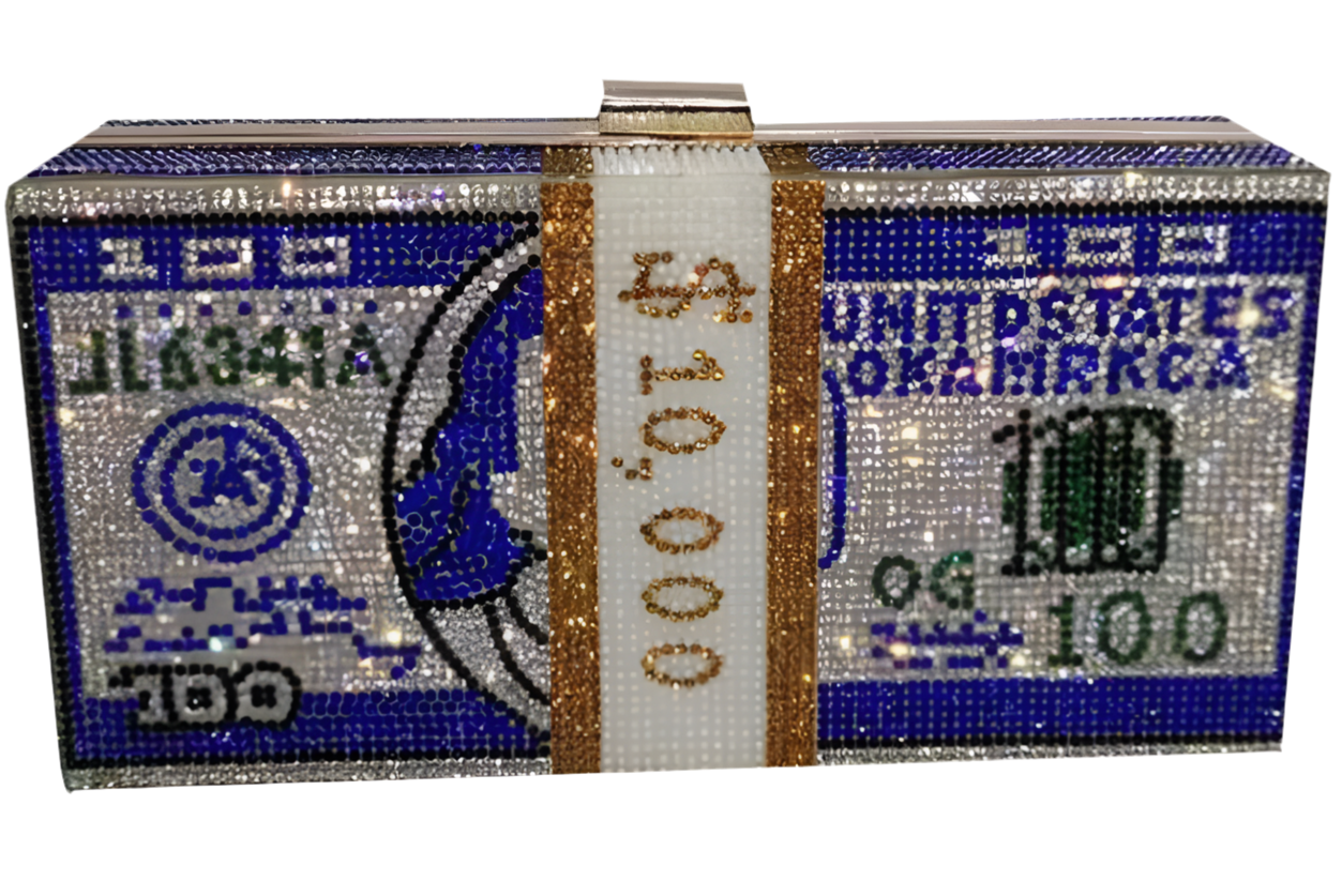 Rhinestone $Money Purse Blue - Model Express Vancouver