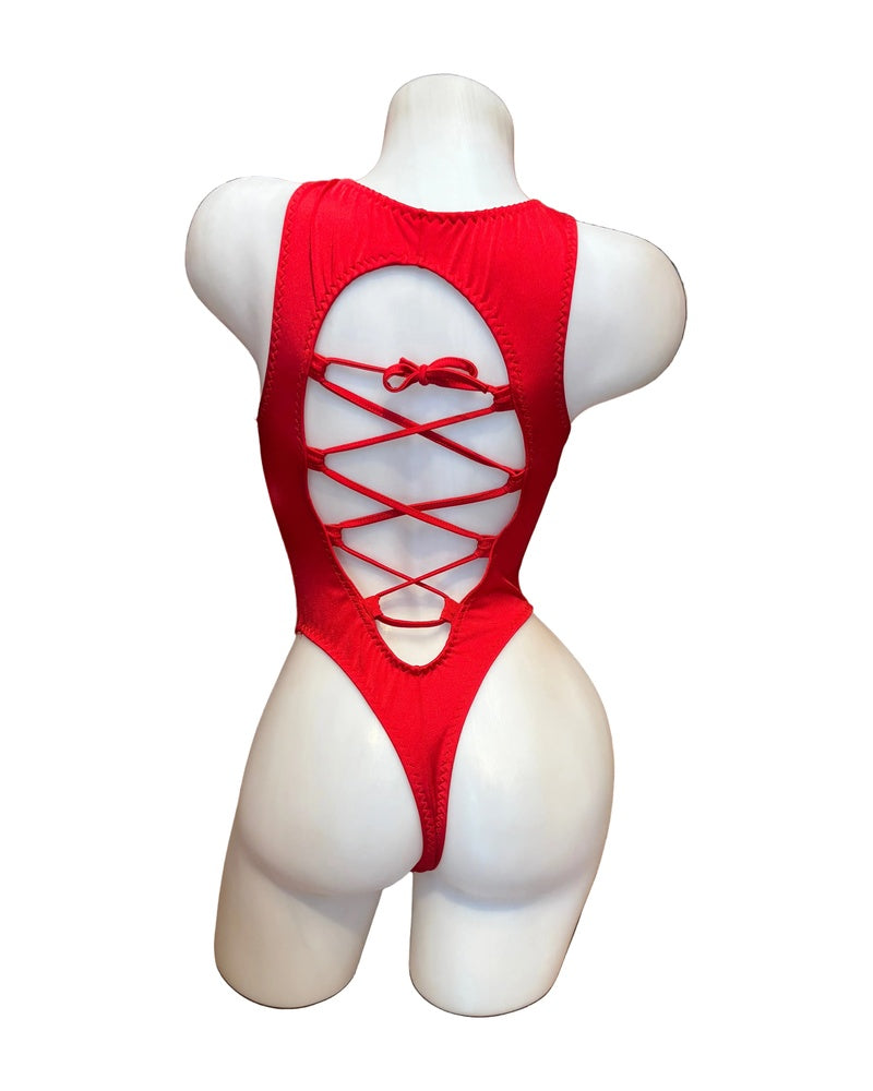 Lace Up Bodysuit Red - Model Express Vancouver