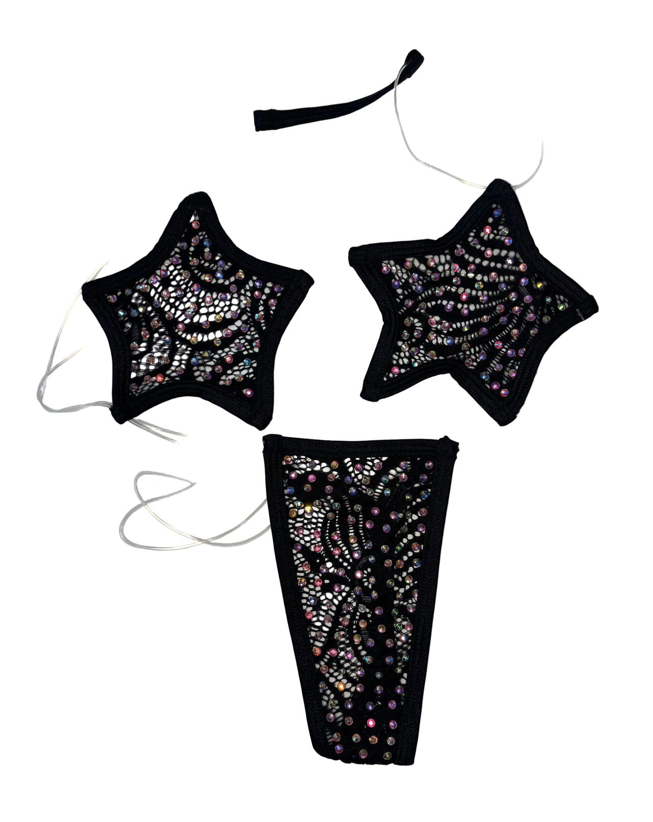 Rhinestone Star Bikini - Lace Black