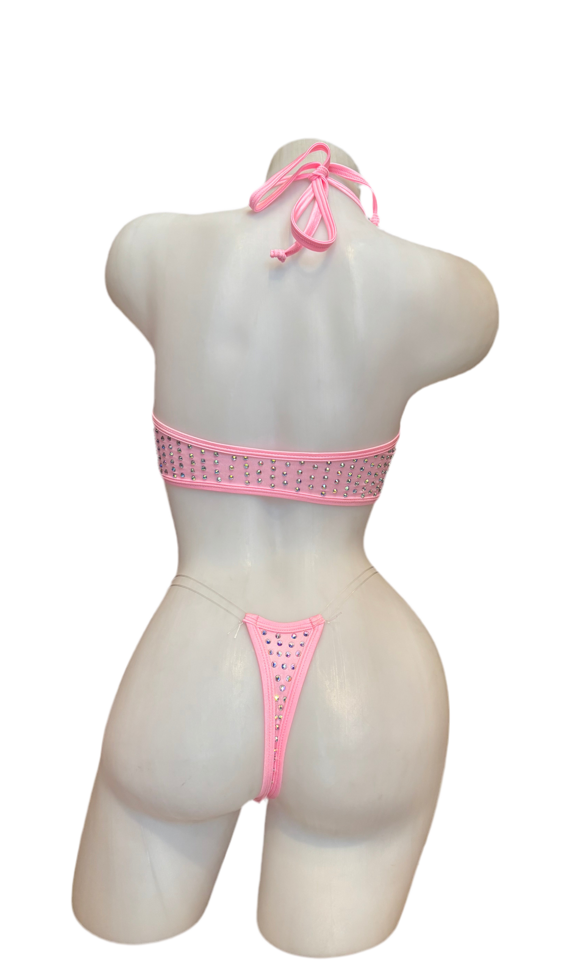 Rhinestone Zig Zag Halter and High Waisted Panty Baby Pink - Model Express Vancouver