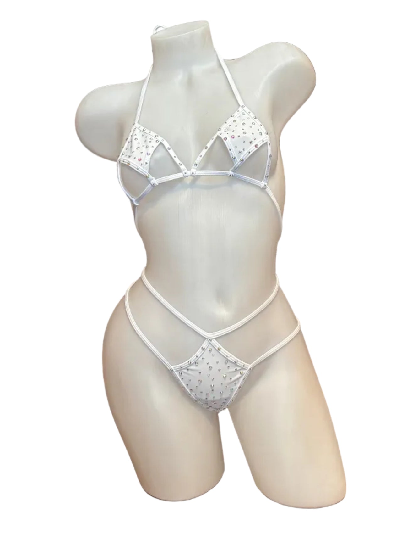 Crystal Diamond Cut Bikini Set White - Model Express Vancouver