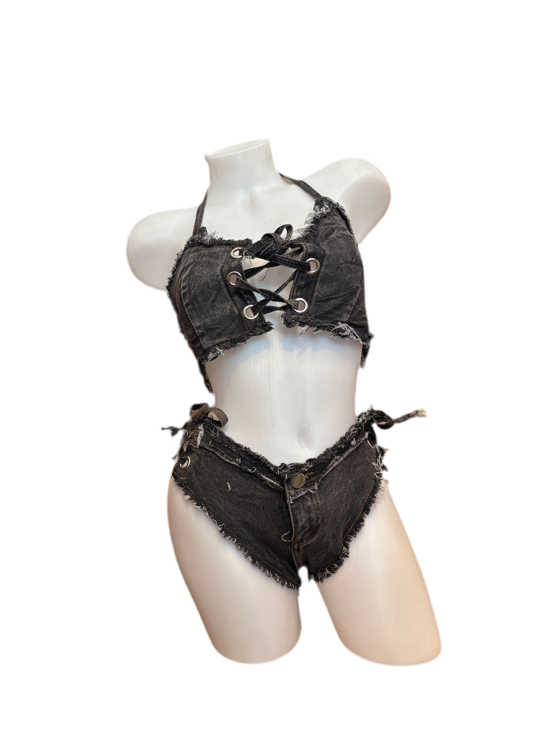 Denim Top and Short Set - Grey - Model Express Vancouver