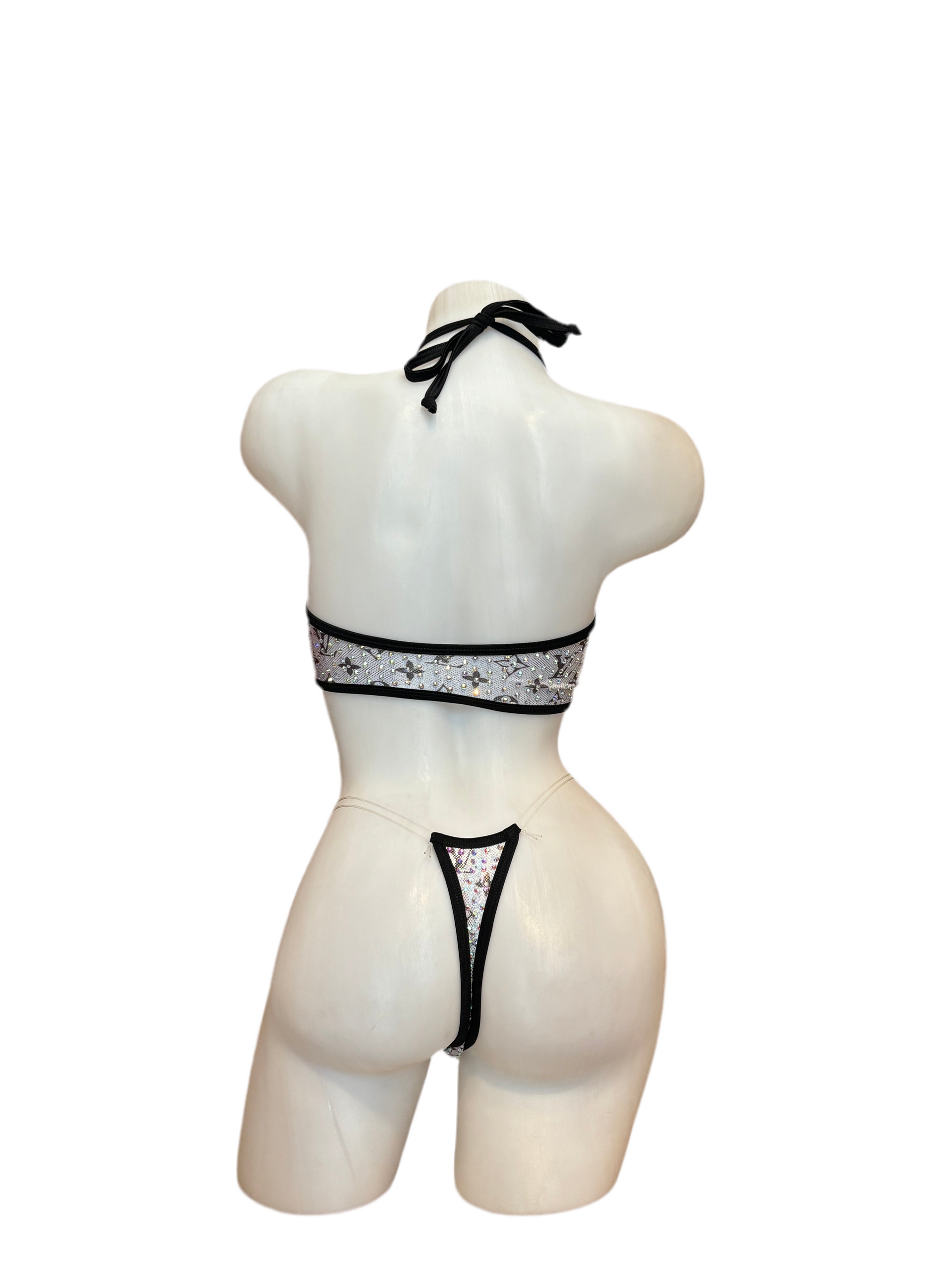 Rhinestone Zig Zag Halter and High Waisted Panty Design Silver - Model Express Vancouver