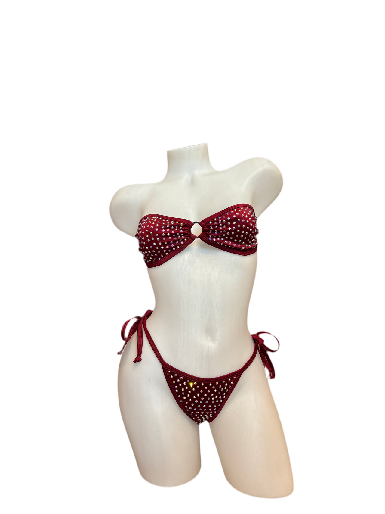 Rhinestone Tie Bandeau Burgundy - Model Express Vancouver