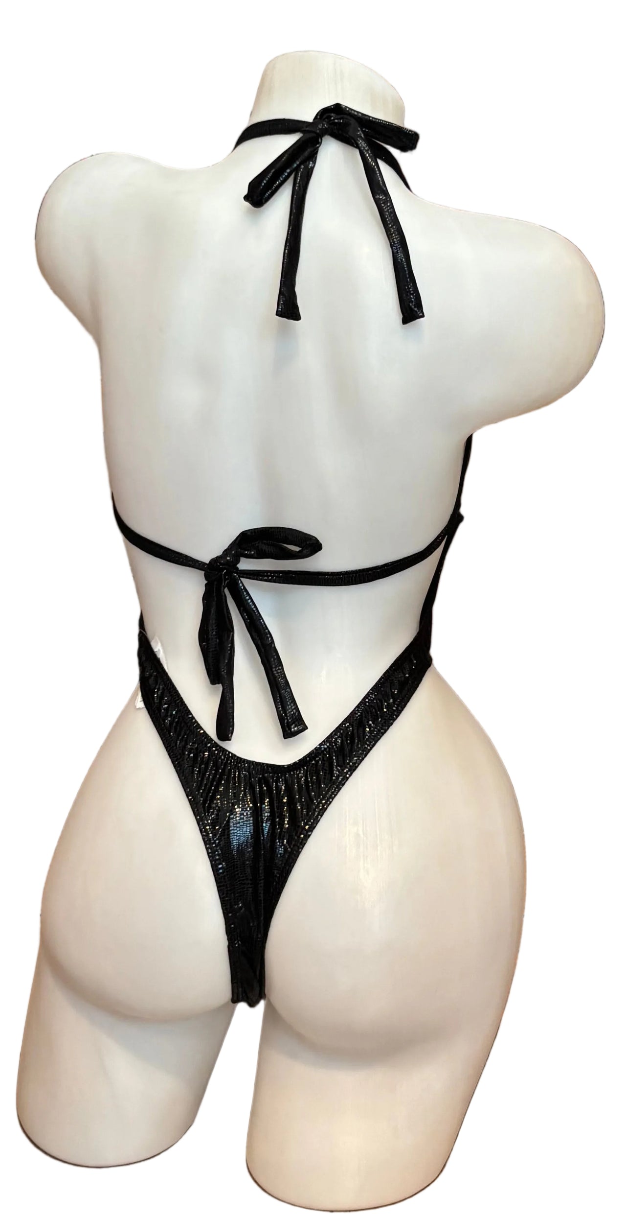 Front Lace Up Bodysuit - Wet Look Black