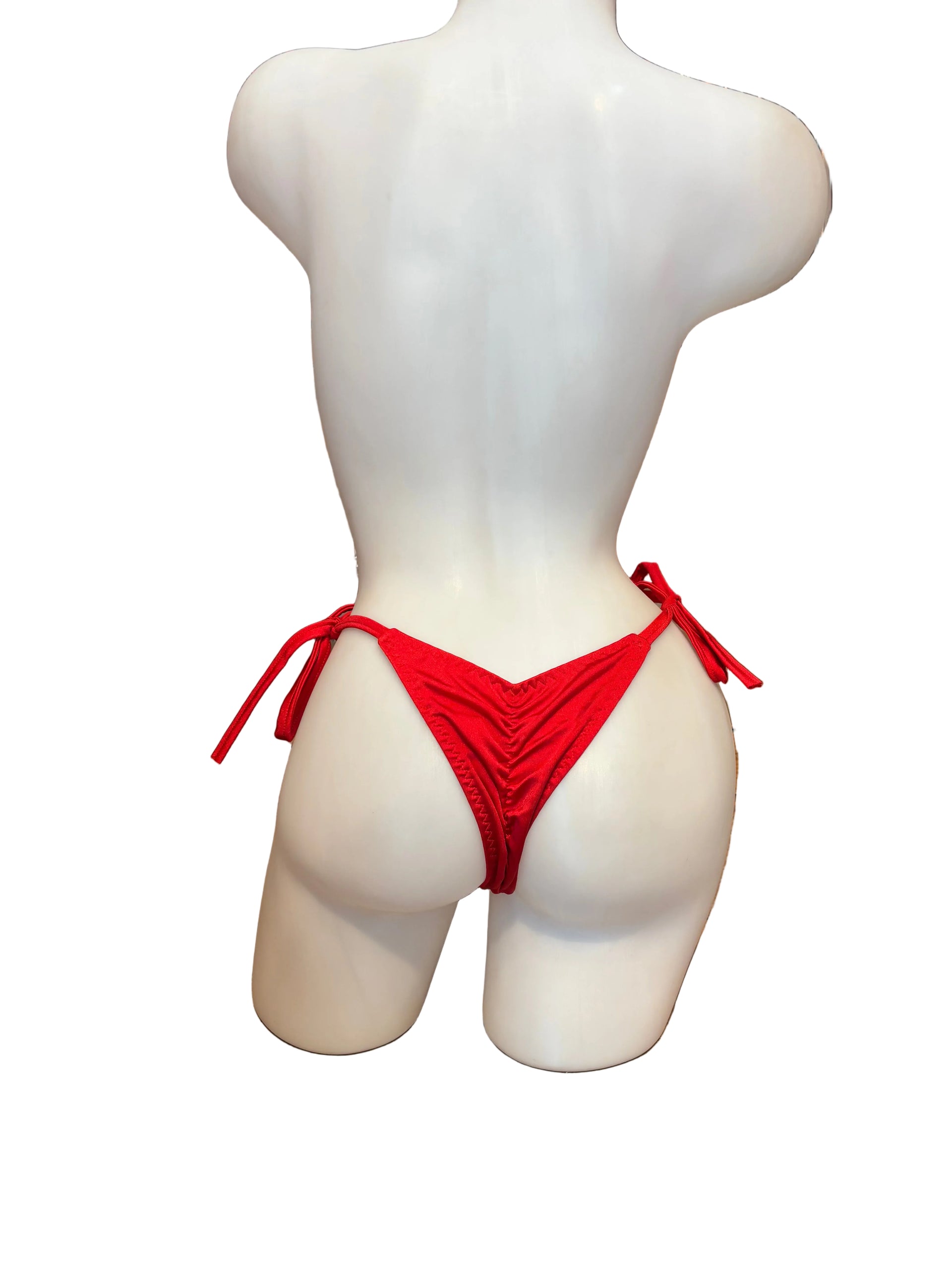 Scrunch Back Tie Sides Thong Red - Model Express Vancouver
