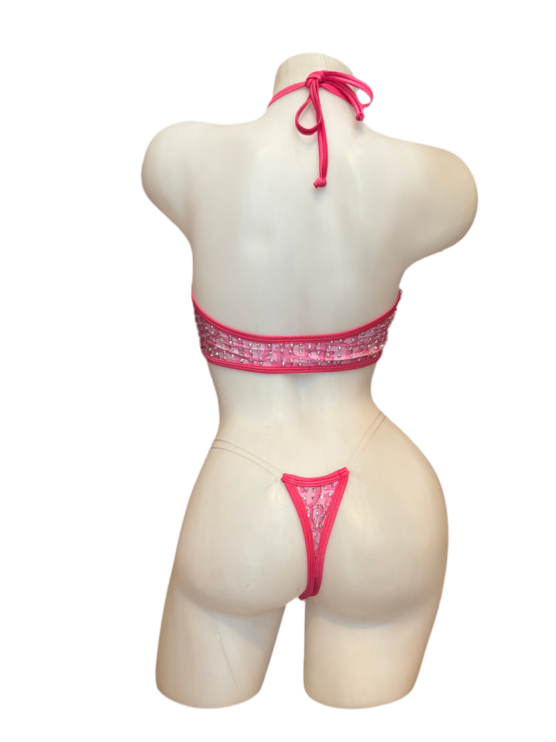 Rhinestone Zig Zag Halter and High Waisted Panty Design Pink - Model Express Vancouver