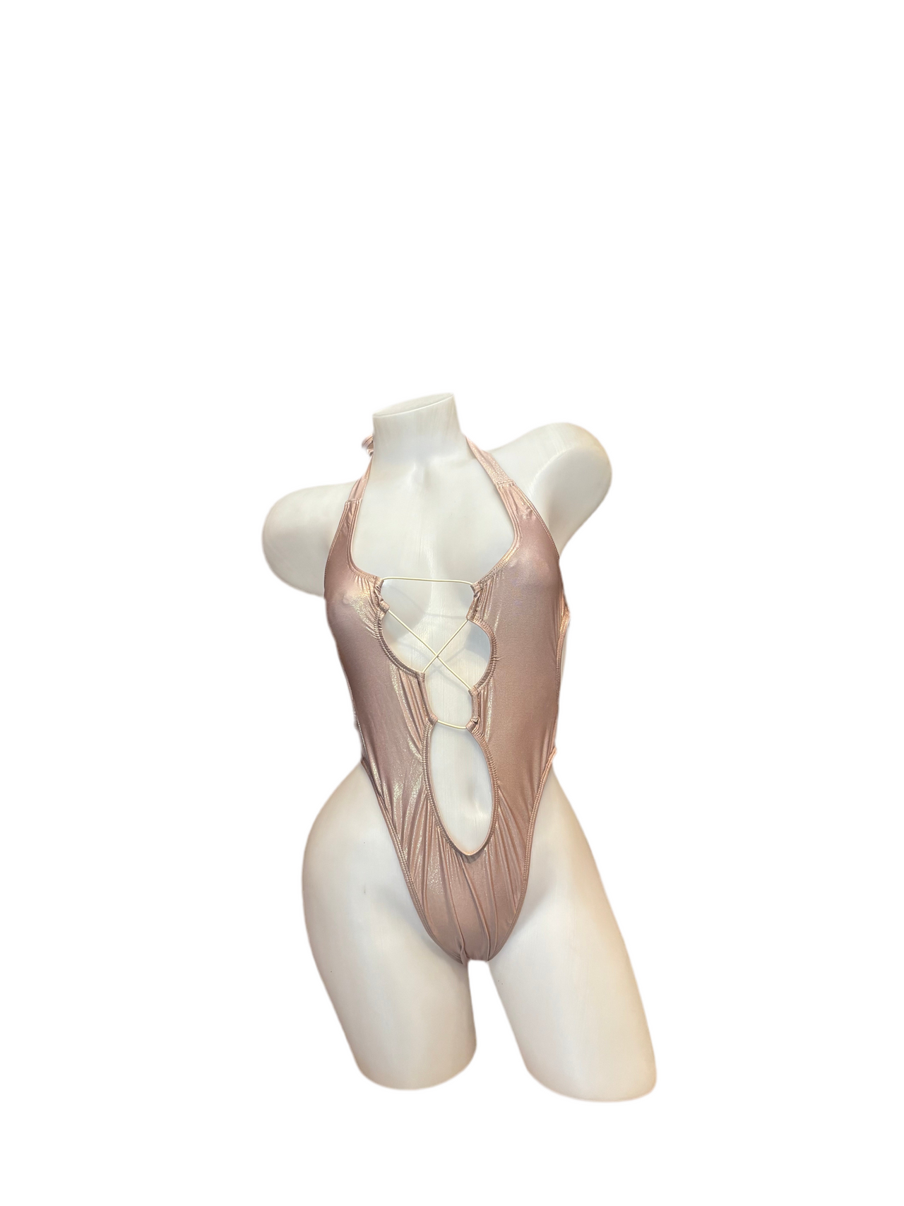 Front Lace Up Bodysuit - Champagne