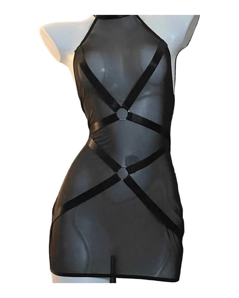 Halter Mesh Dress with Straps Black - Model Express Vancouver