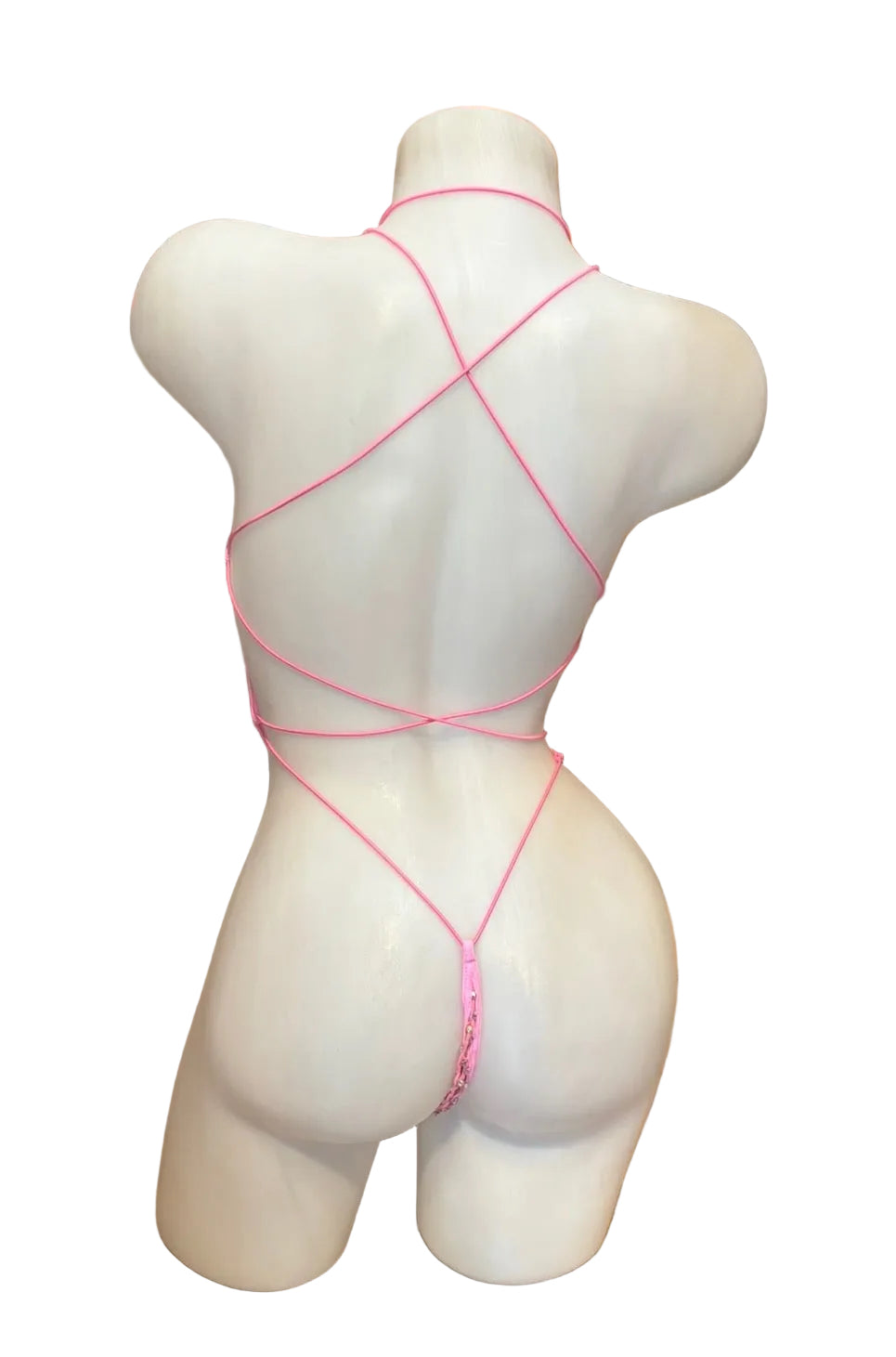Rhinestone V Neck Bodysuit Baby Pink - Model Express Vancouver