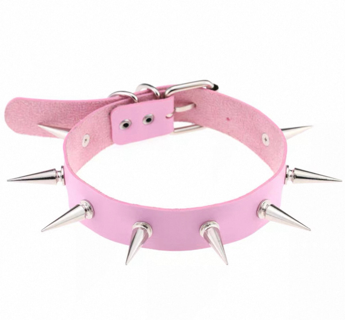 Choker - Silver Spike Baby Pink