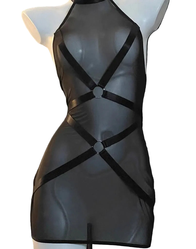 Halter Mesh Dress with Straps Black - Model Express Vancouver
