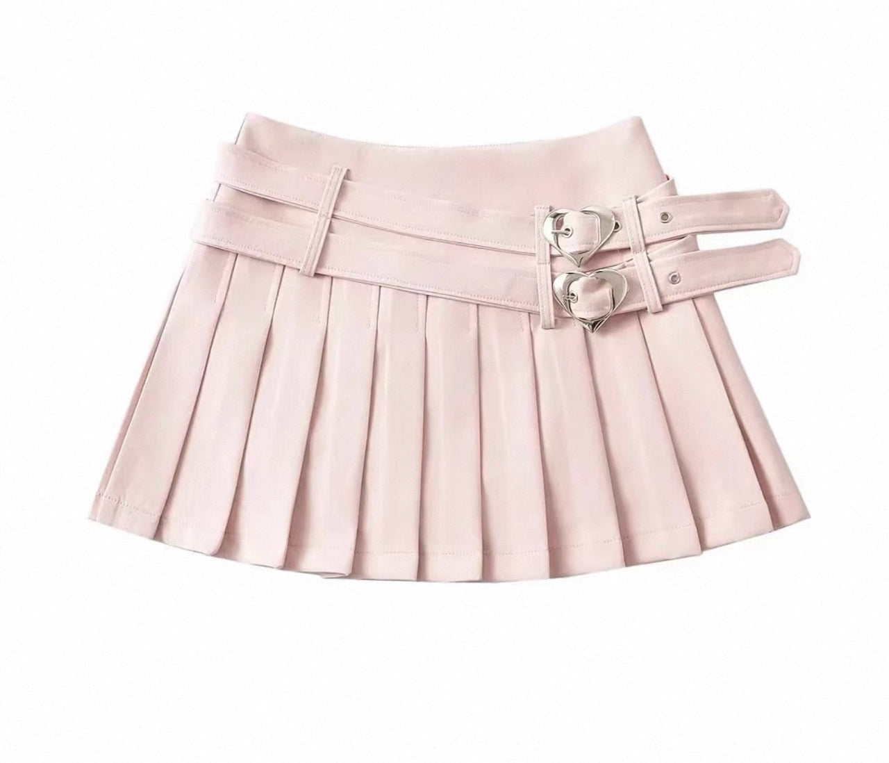 Pleated Mini Skirt with Heart Buckle Belt Baby Pink - Model Express Vancouver