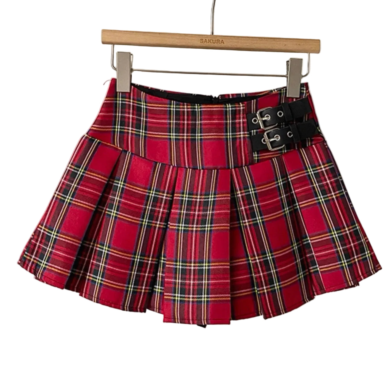 Pleated Mini Skirt with Buttons Red - Model Express Vancouver
