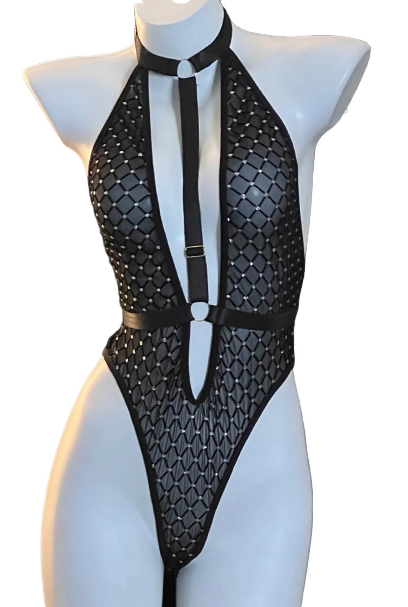 Mesh Silver Dot Bodysuit and Harness Black - Model Express Vancouver