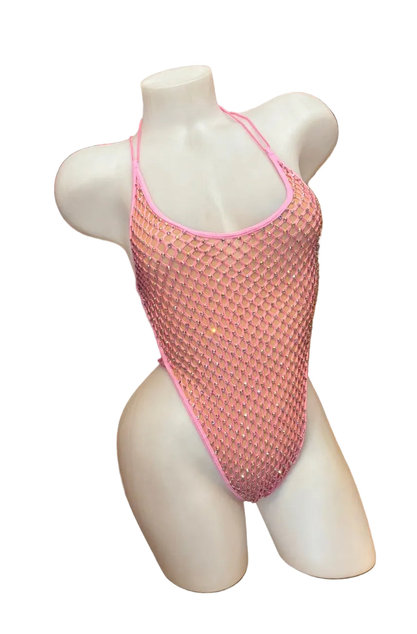 Rhinestone V Neck Bodysuit Baby Pink - Model Express Vancouver