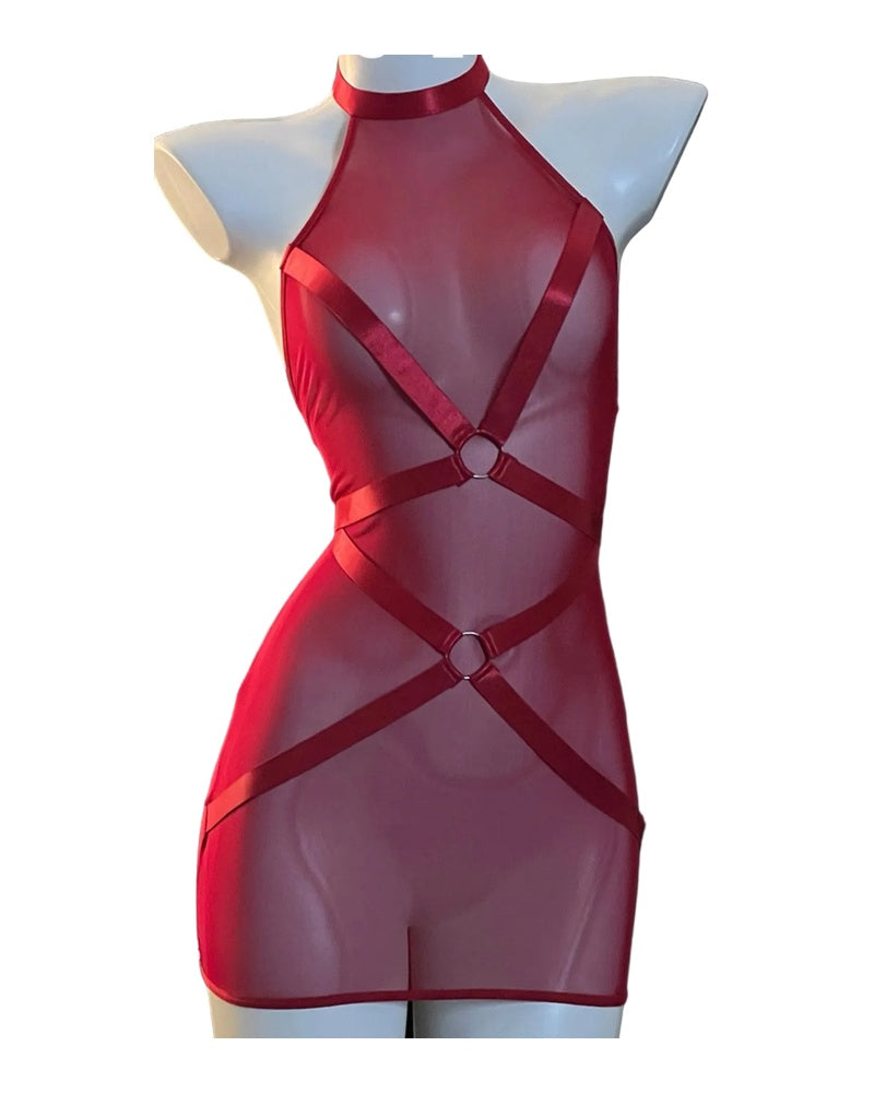 Halter Mesh Dress with Straps Burgundy - Model Express Vancouver