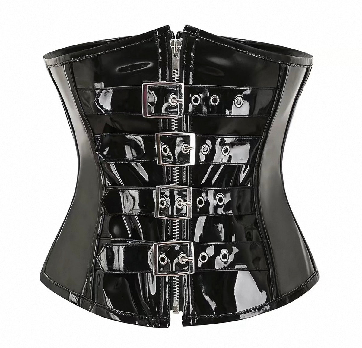 Wet Look PVC Buckle Waist Cincher