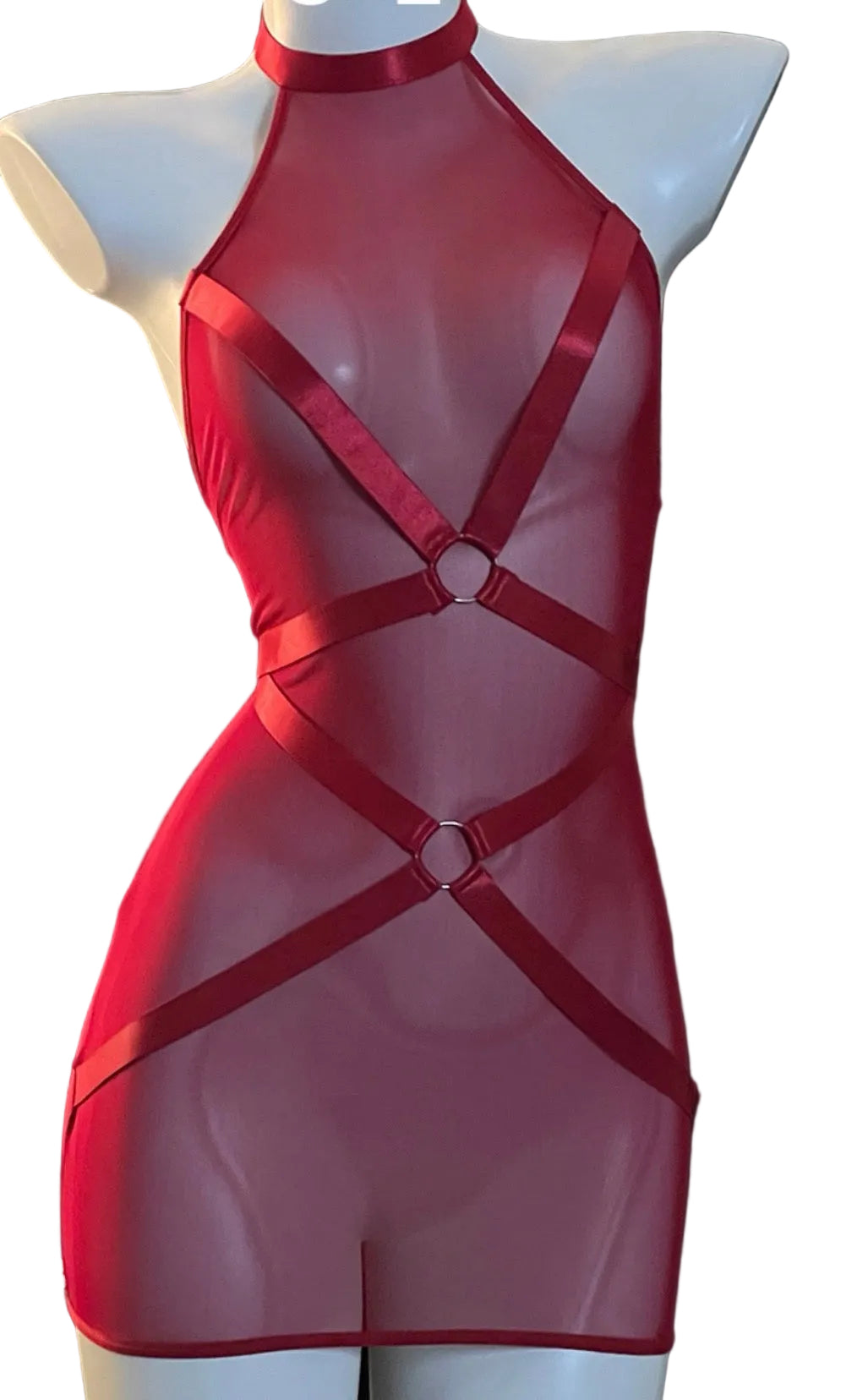 Halter Mesh Dress with Straps Burgundy - Model Express Vancouver