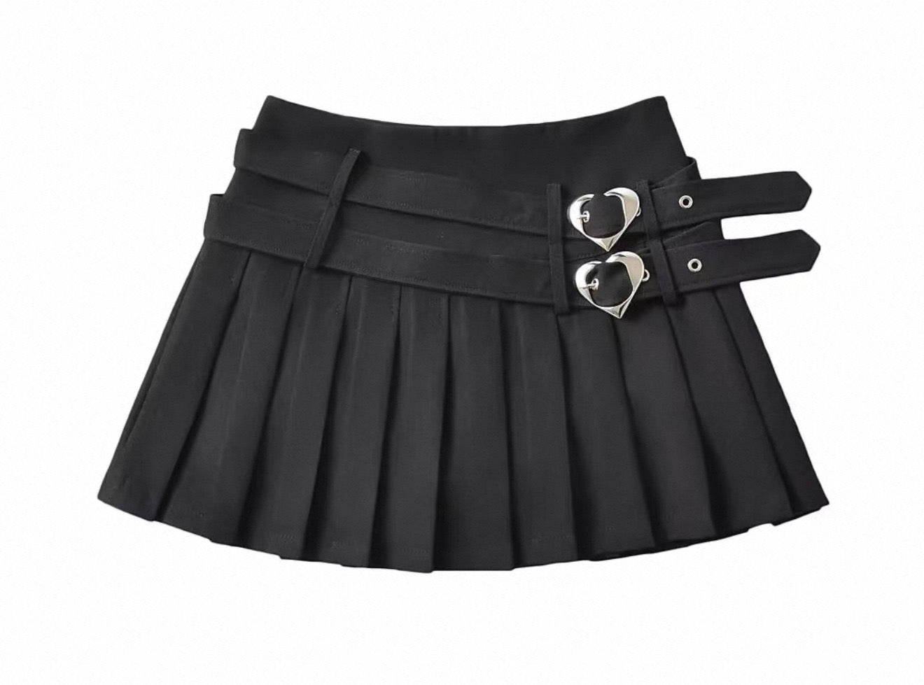 Pleated Mini Skirt with Heart Buckle Belt Black - Model Express Vancouver