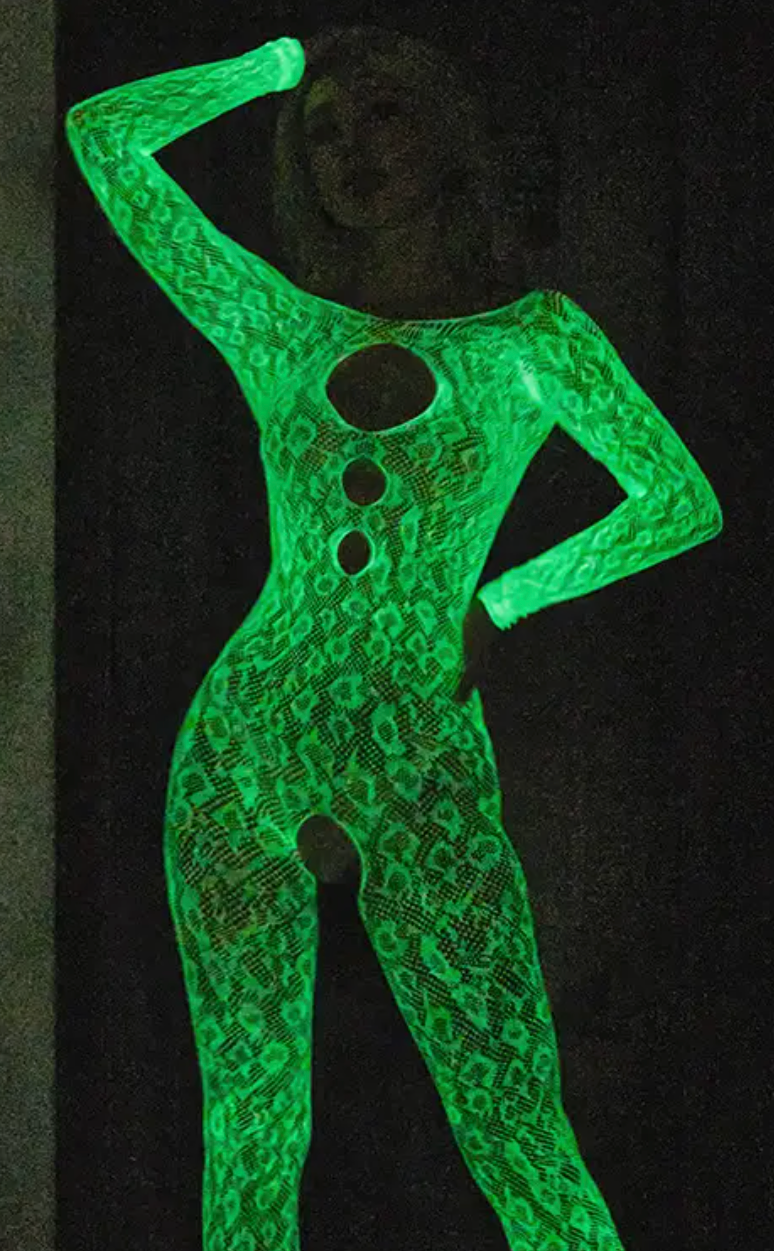 Glow in the Dark Lace Bodystocking with Sleeves White - Model Express Vancouver
