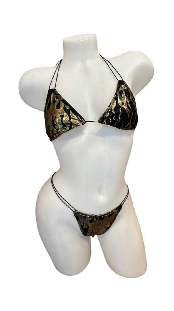 Double Thin String Bikini Gold Flames - Model Express Vancouver