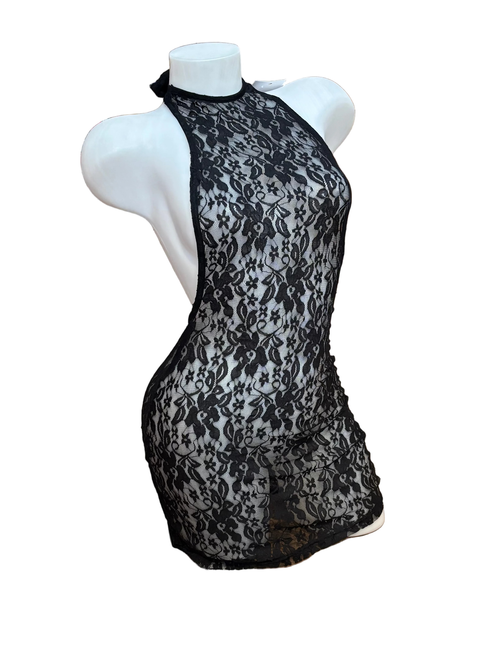 Lace Backless Halter Dress - Model Express Vancouver