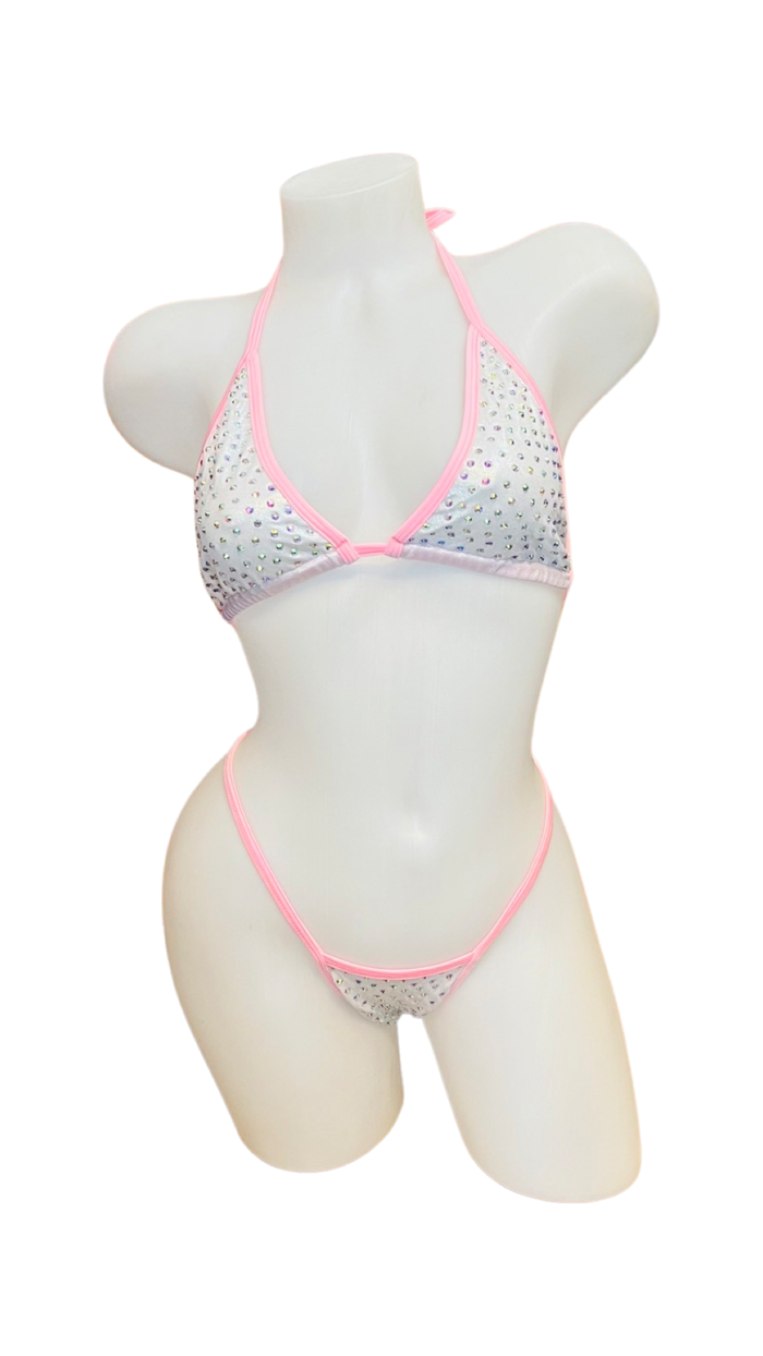 Rhinestone Bikini Pink/White
