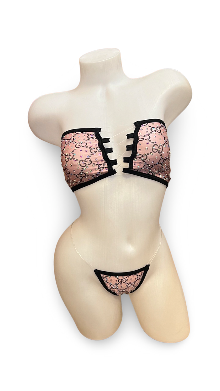 Rhinestone Bandeau Bikini - Blush Design