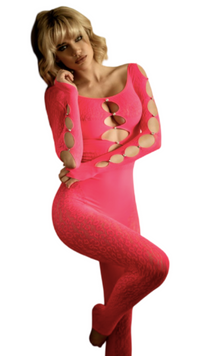 Long Sleeve Leopard Cut Out One Piece Pink