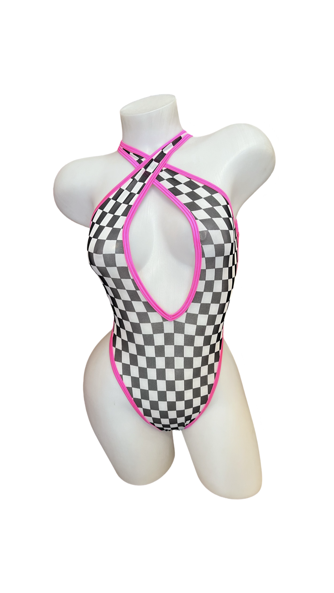 Pink Checkered Mesh Bodysuit