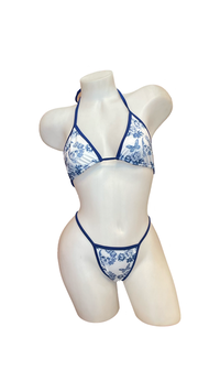 White/Blue Skull Bikini with Scrunch Bottoms