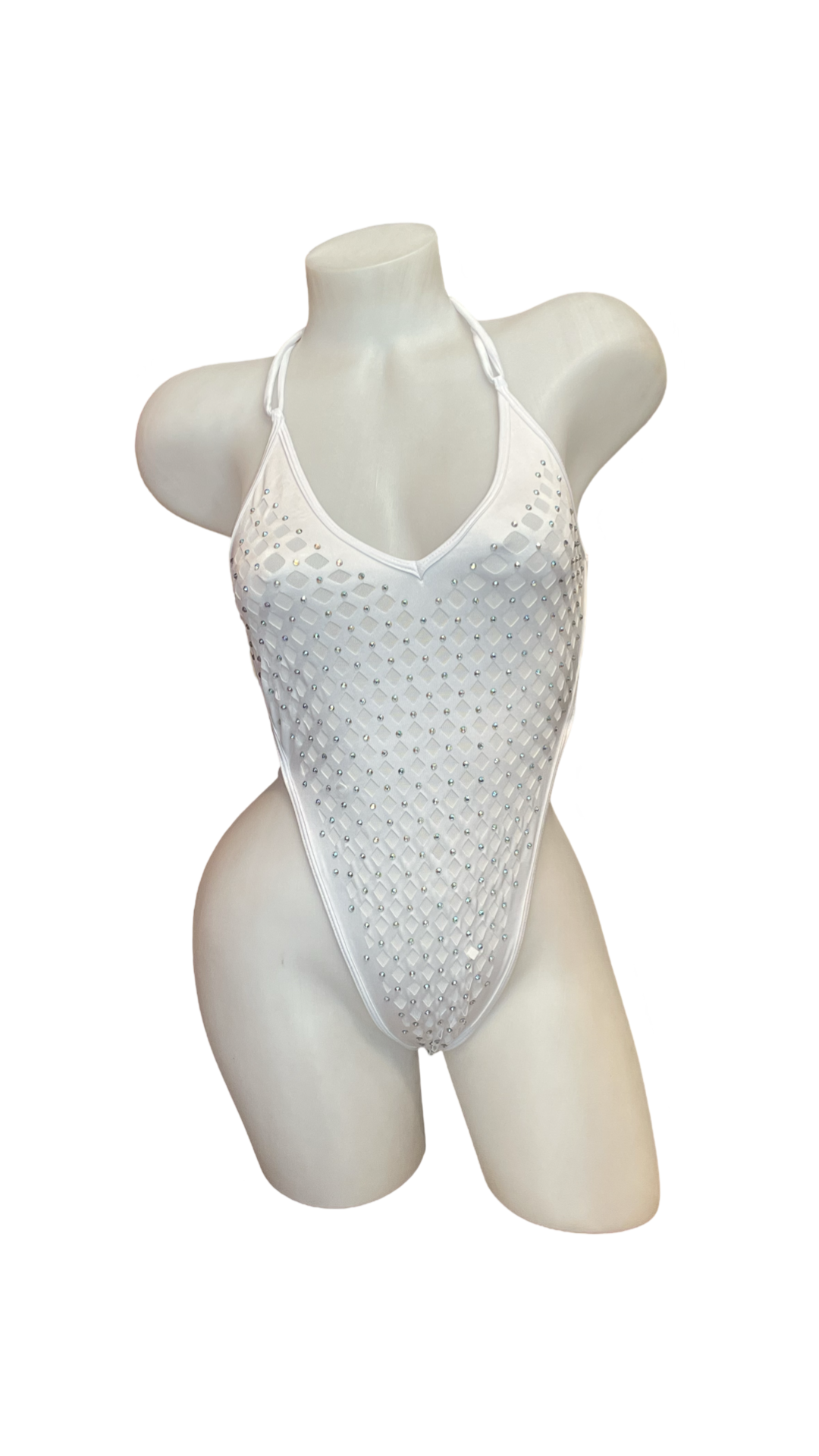 Rhinestone Laser Cut Bodysuit White