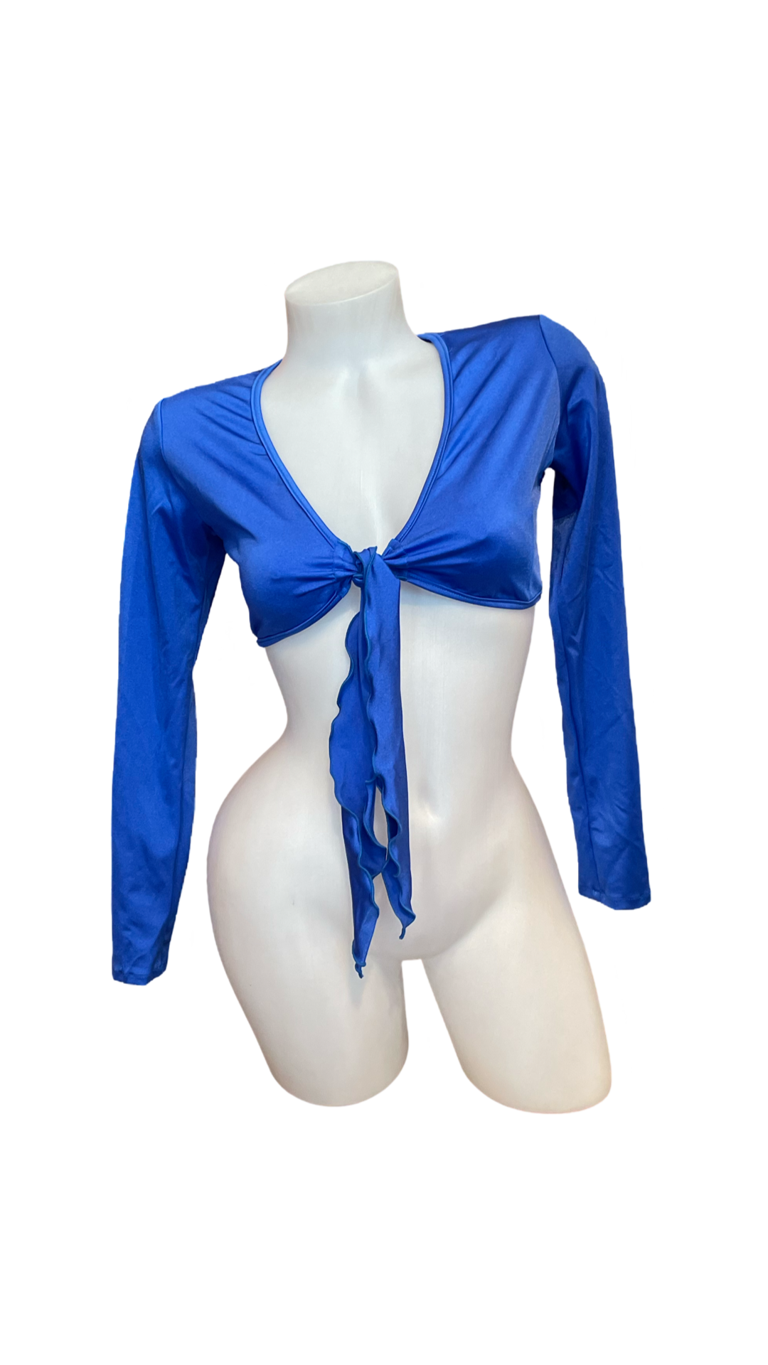 Sleeved Front Tie Crop Top Solid Royal