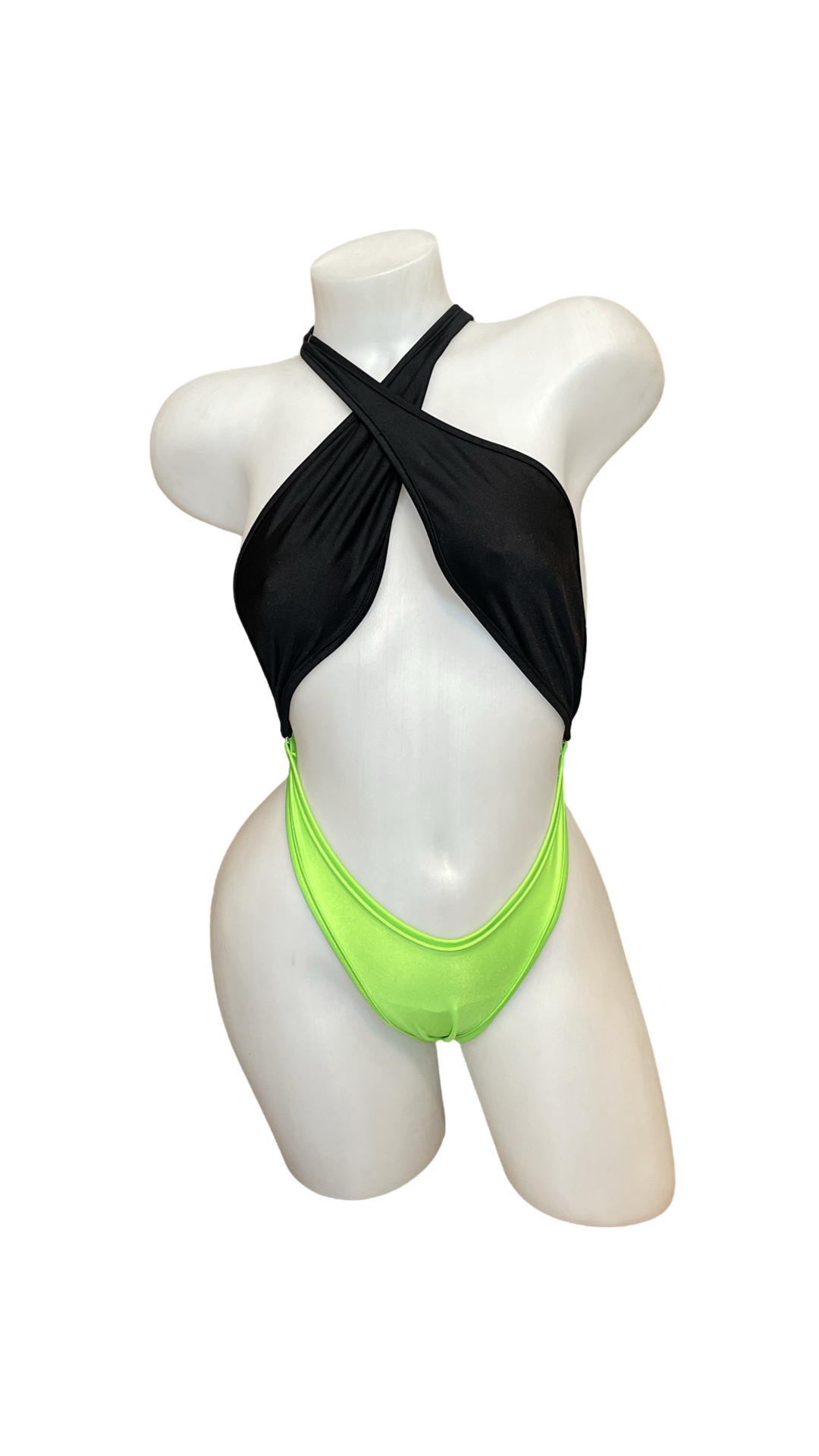 Cross Shoulder Bodysuit Black/Green