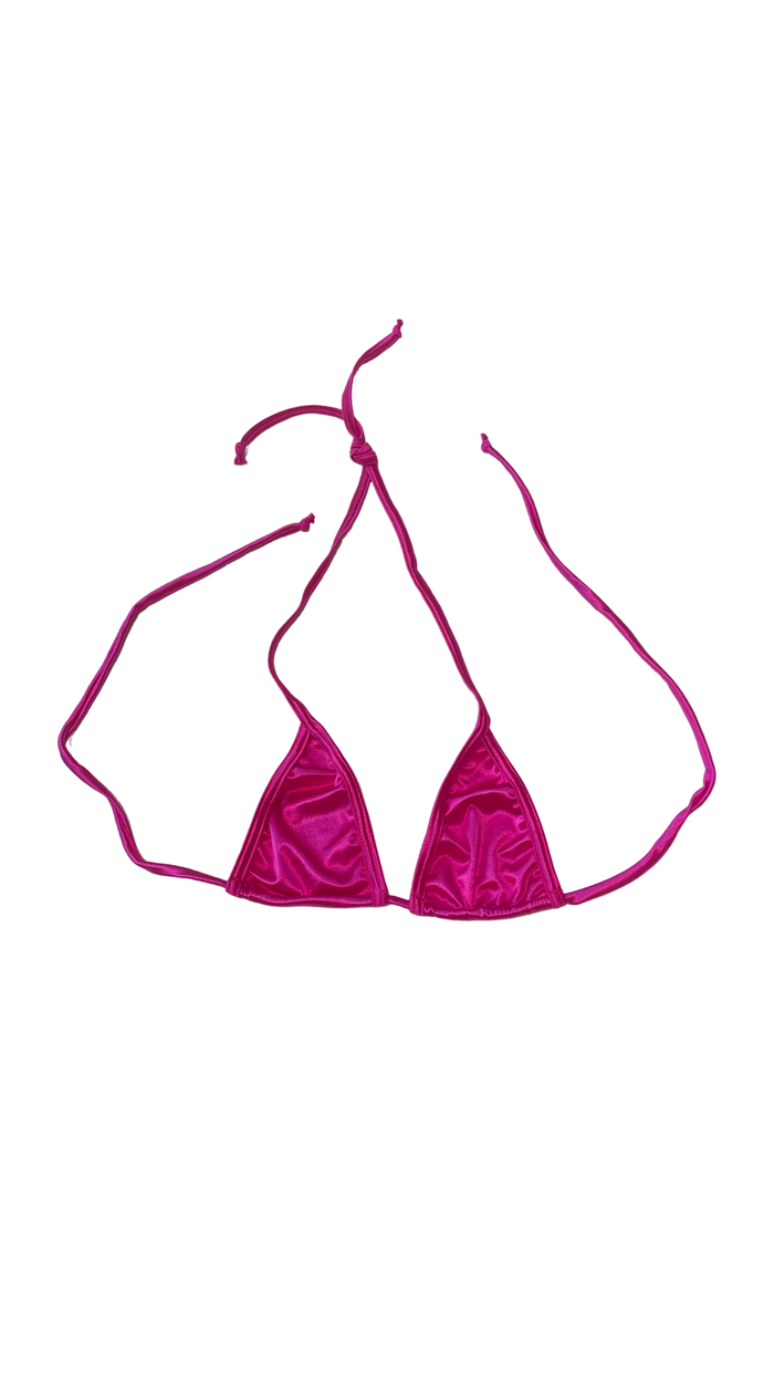 Micro Glossy Tie Triangle Top - Fuchsia