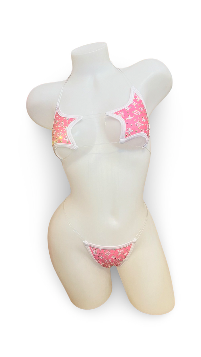 Rhinestone Star Bikini - Hot Pink Design