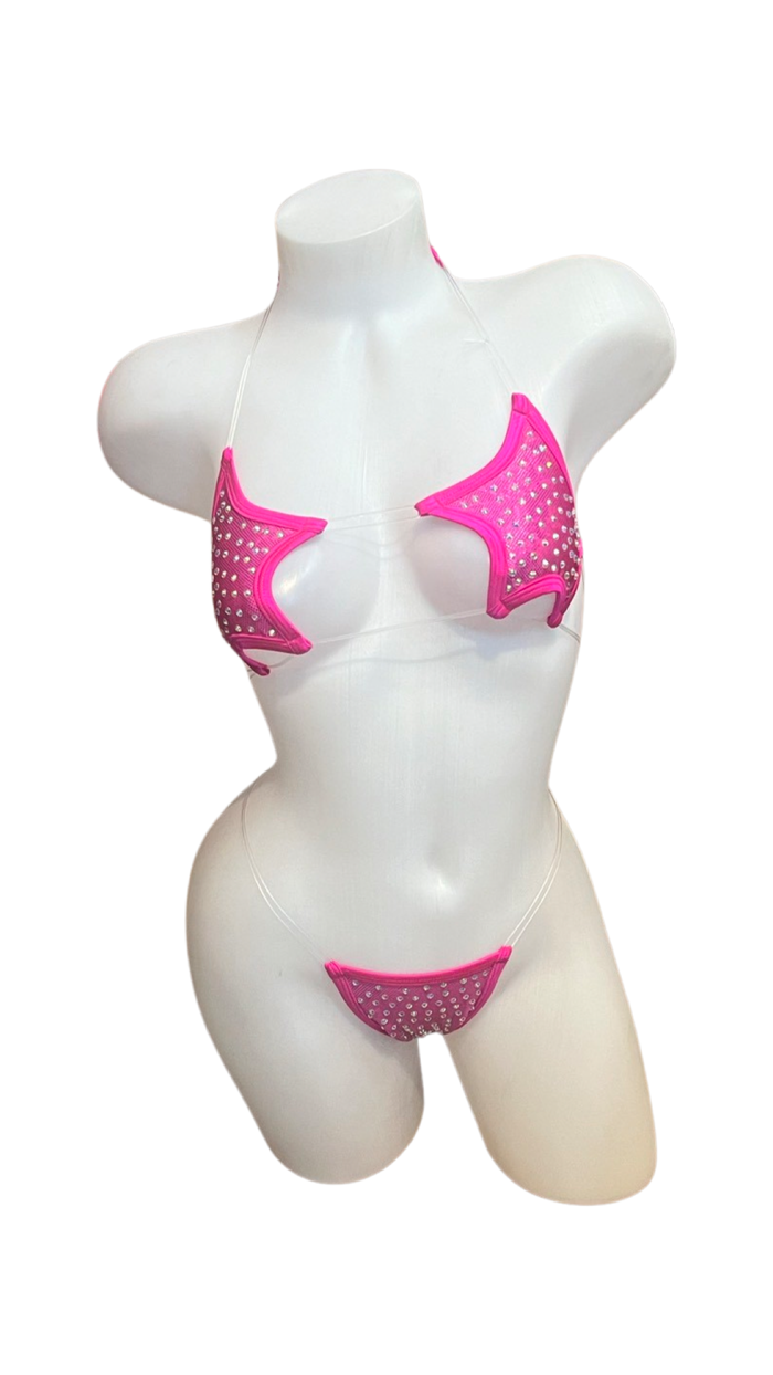 Rhinestone Star Bikini - Metallic Pink Design