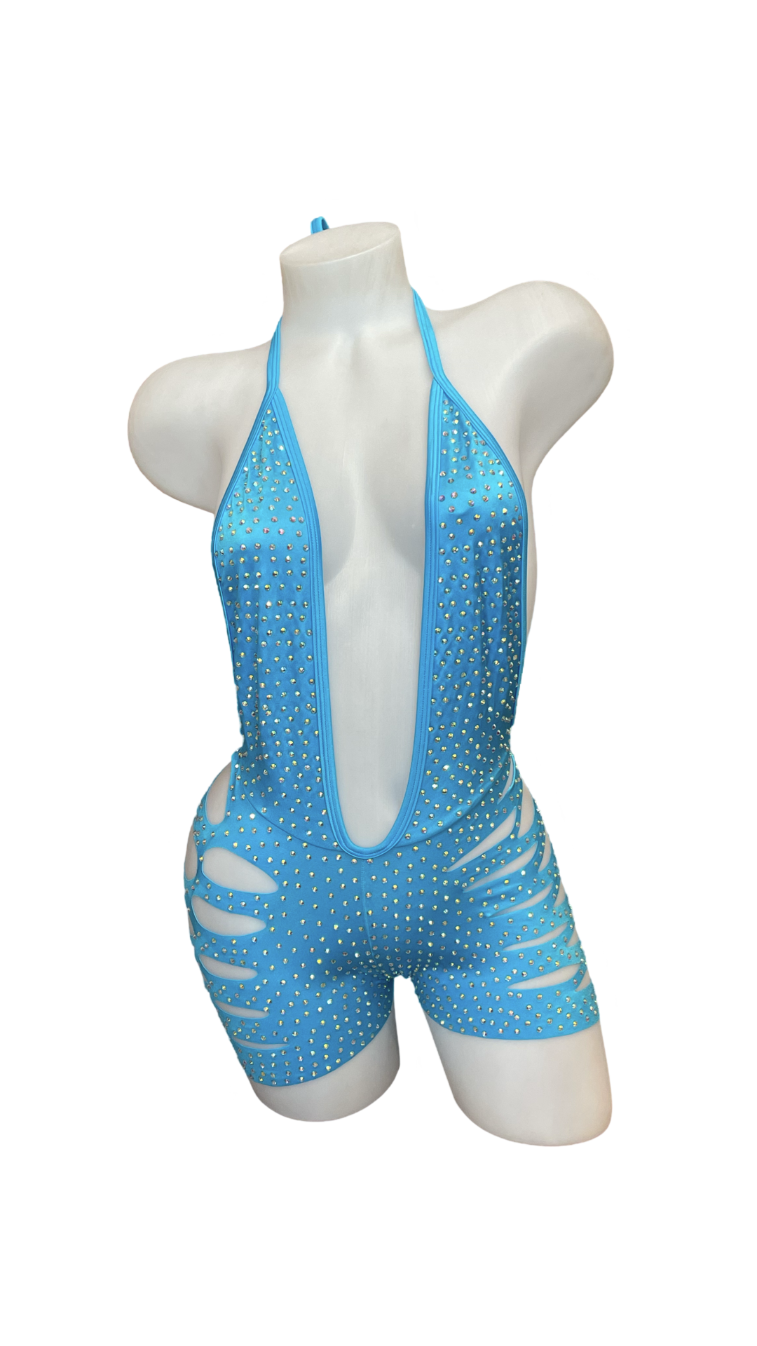 Rhinestone One Piece Short Set Turquoise