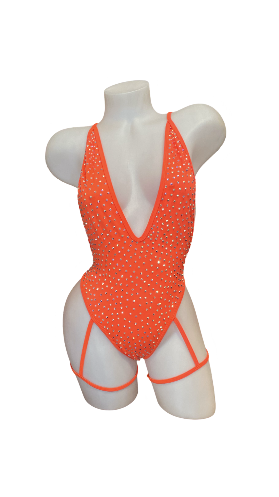 Rhinestone Bodysuit with Garter Orange - Model Express Vancouver