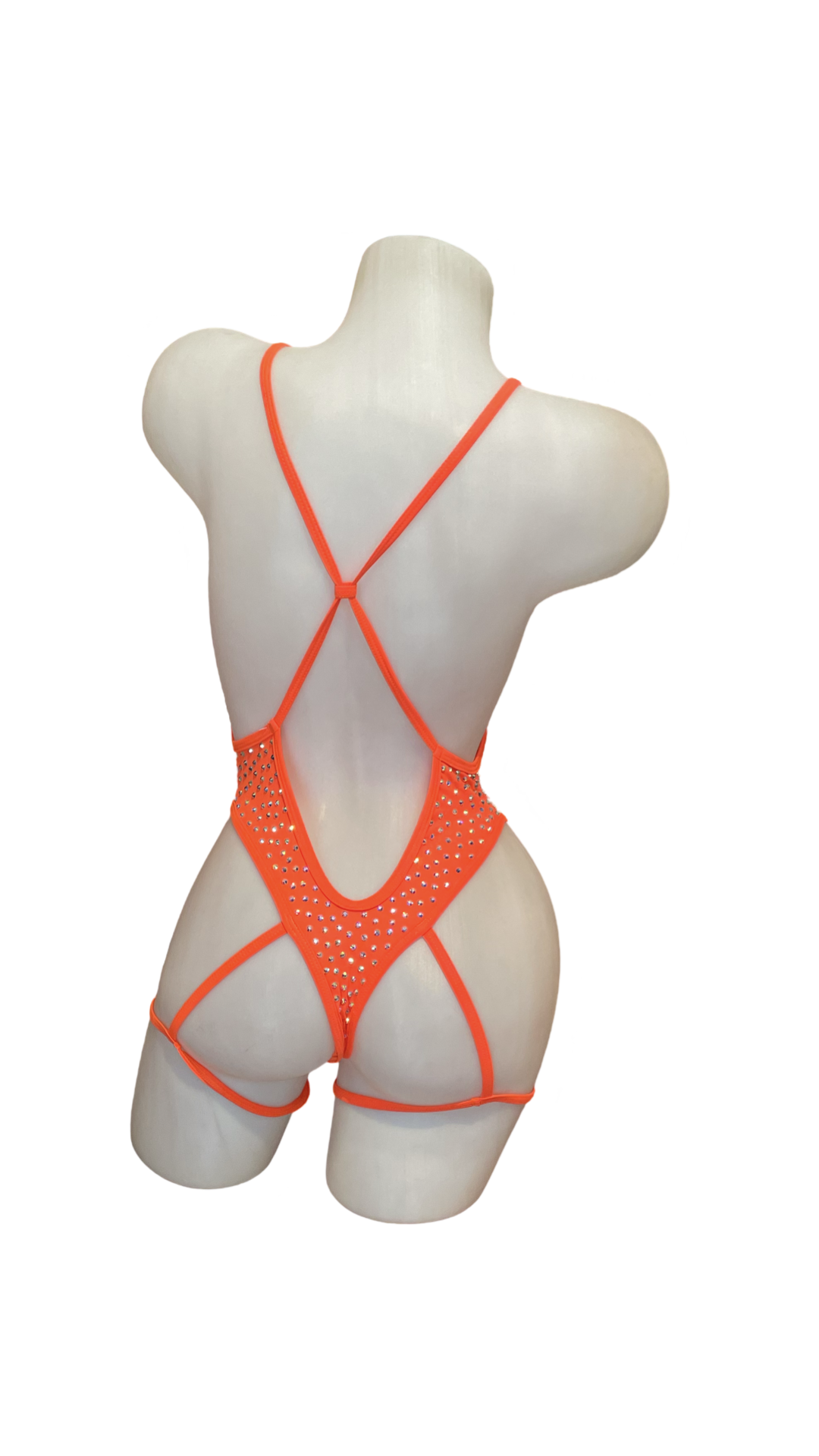 Rhinestone Bodysuit with Garter Orange - Model Express Vancouver