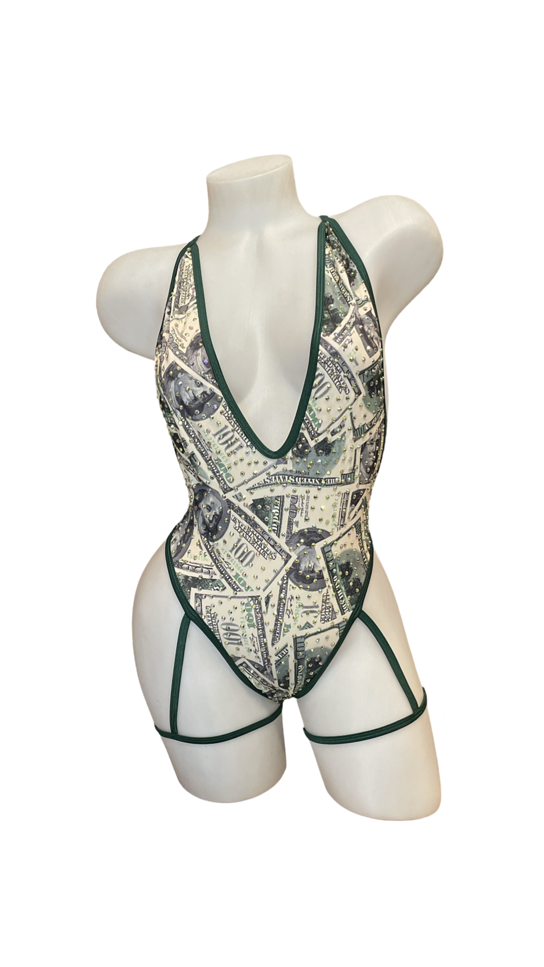 Rhinestone Bodysuit with Garter Money