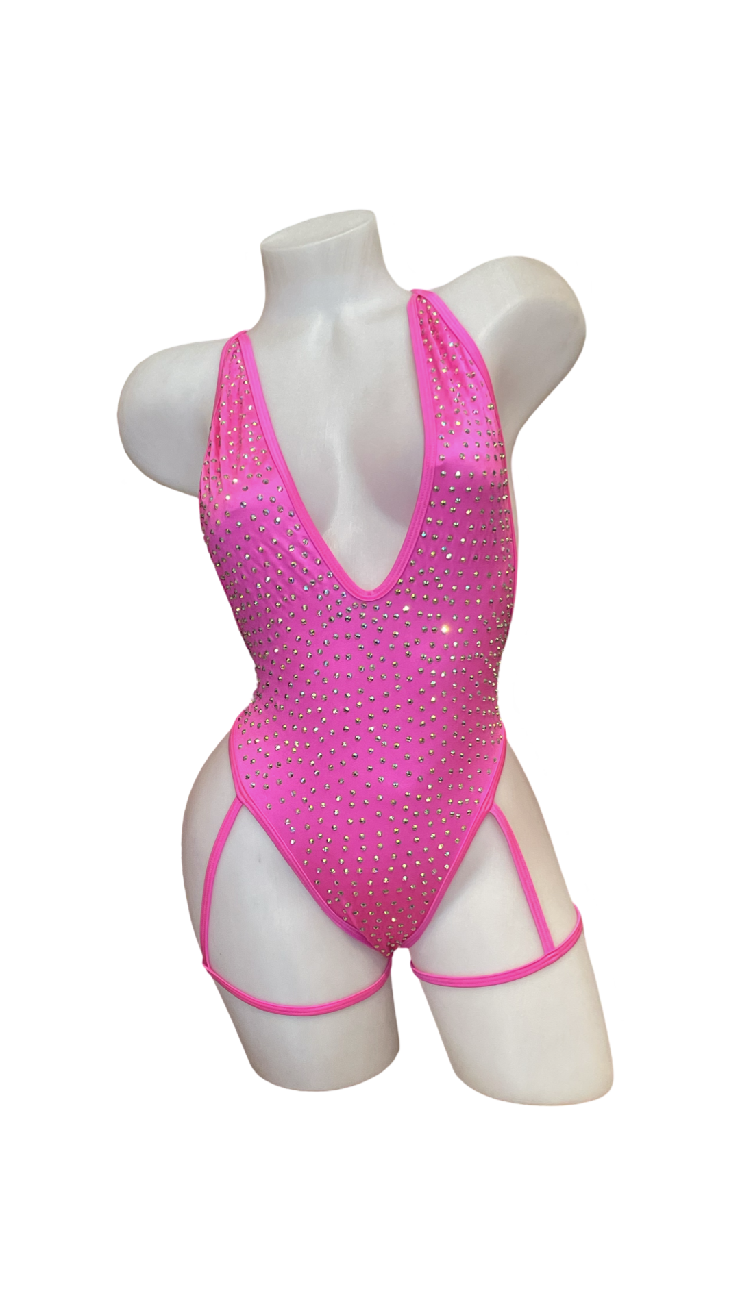 Rhinestone Bodysuit with Garter Hot Pink - Model Express Vancouver