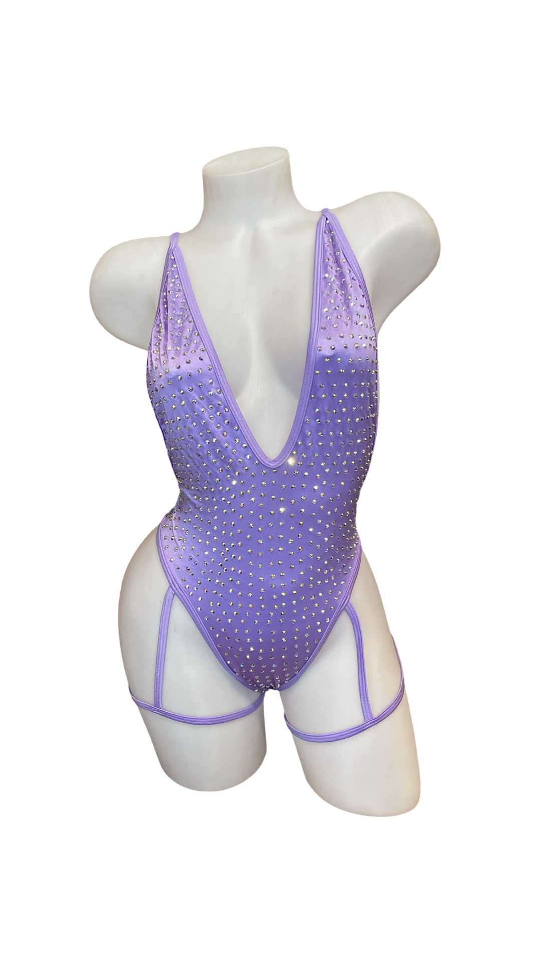 Rhinestone Bodysuit with Garter Lavender - Model Express Vancouver