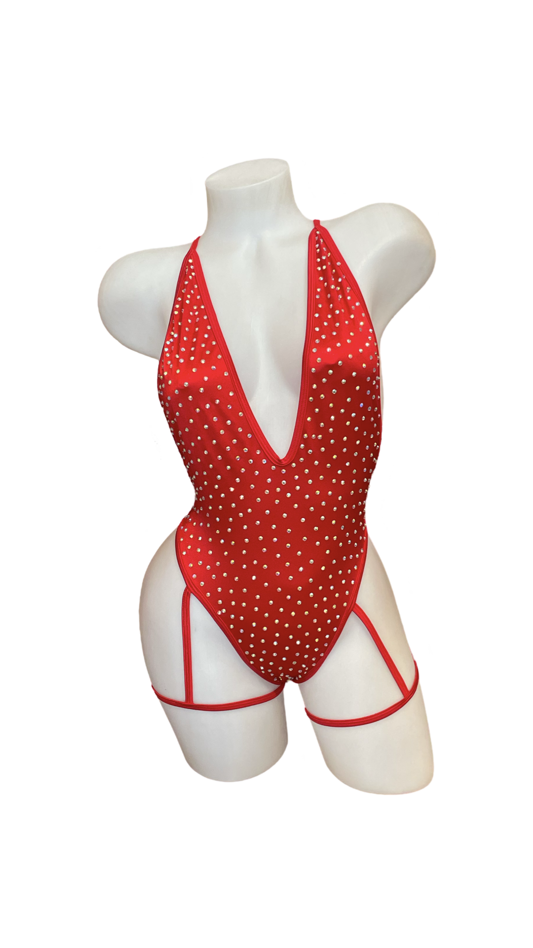 Rhinestone Bodysuit with Garter Red - INSTORE - Model Express Vancouver