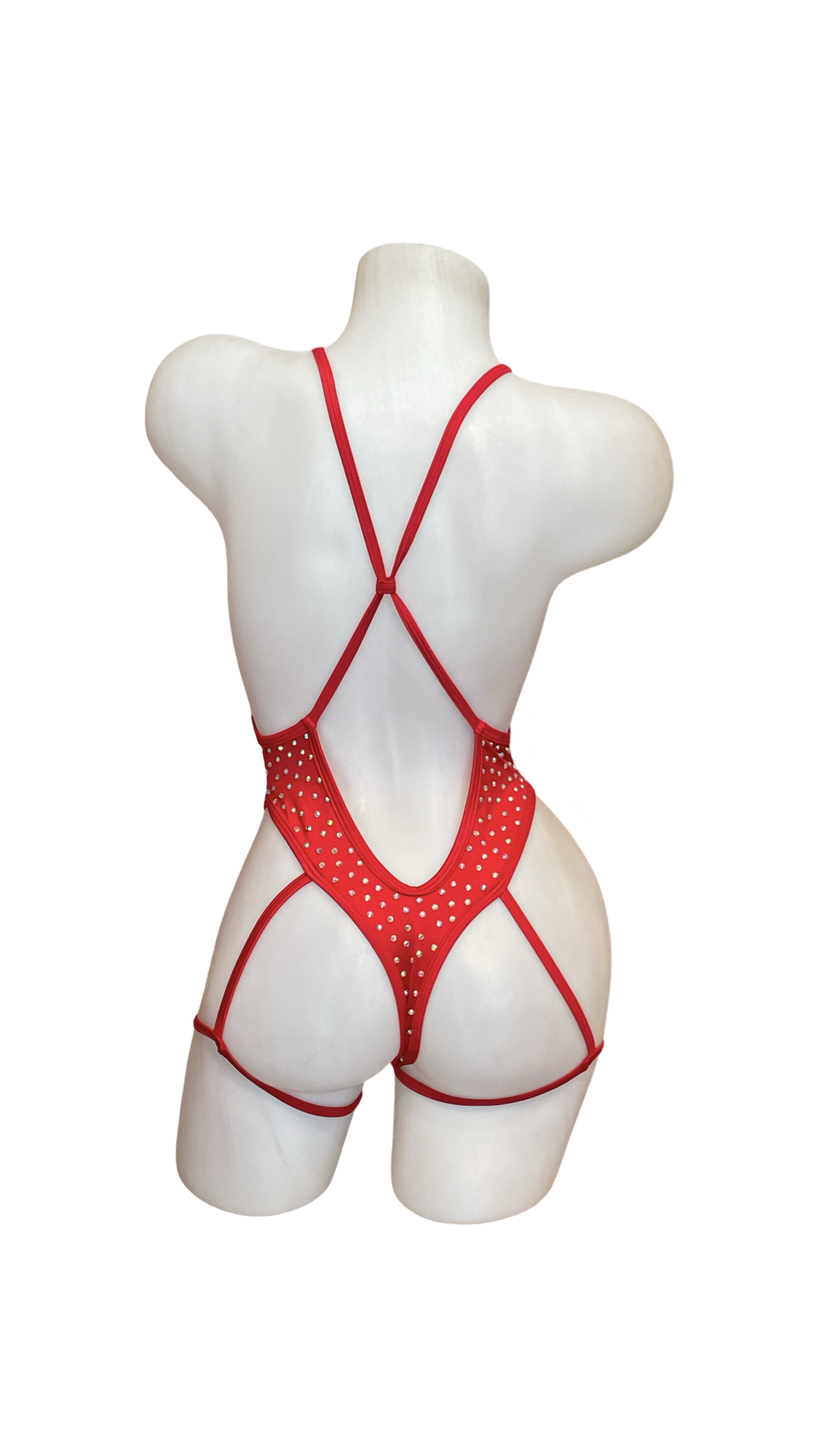 Rhinestone Bodysuit with Garter Red - INSTORE - Model Express Vancouver
