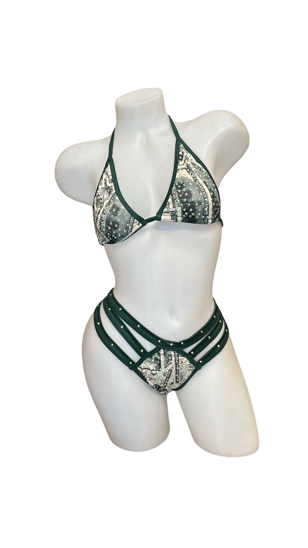 Rhinestone Triple Strap Bikini Set Money